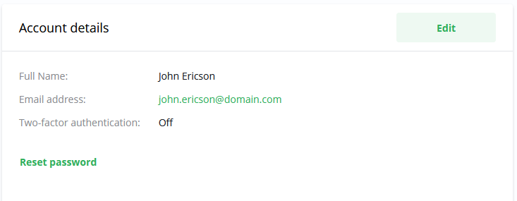 Screenshot of the 'Two-factor authentication' toggle switch as seen in the user's Account details section.