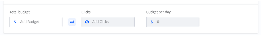 Screenshot of budget input fields for 'Daily budget,' 'Weekly budget,' and 'Clicks.'