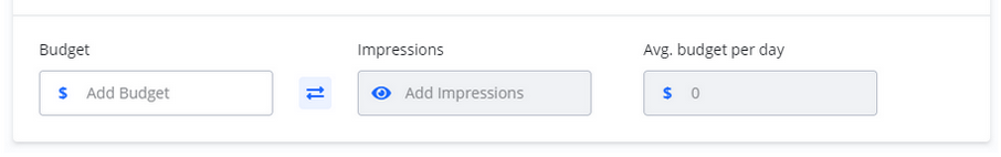 Screenshot of budget input fields for 'Daily budget,' 'Weekly budget,' and 'Impressions per week.'